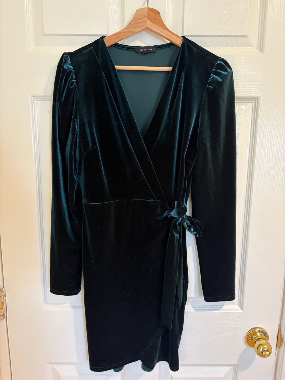 Velvet Wrap Long-Sleeve Dress in Deep Teal